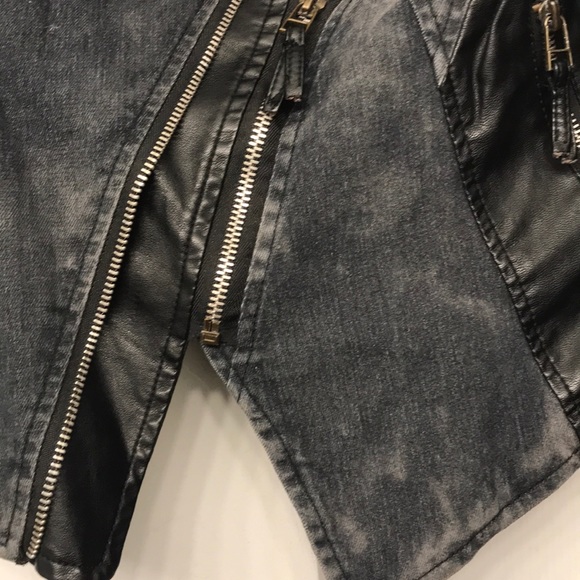 Rare Denim Leather Look Motto Jacket - Picture 6 of 7